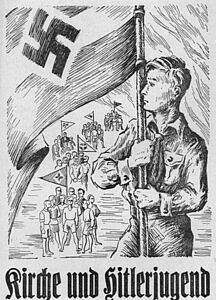 Titelblatt der Publikation von Karl Friedrich Zahn, Jugend­pfarrer der Deutschen Evangelischen Kirche: Kirche und Hitlerjugend. 1934.