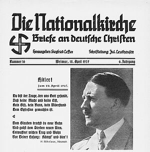 Titelblatt der Zeitschrift „Die Nationalkirche“ zum Geburtstag von Adolf Hitler, Weimar, April 1937.